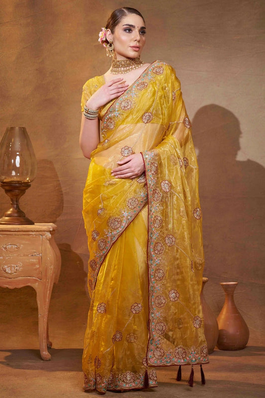 Yellow Embroidery Tissue Organza Designer Saree NCSD11110628