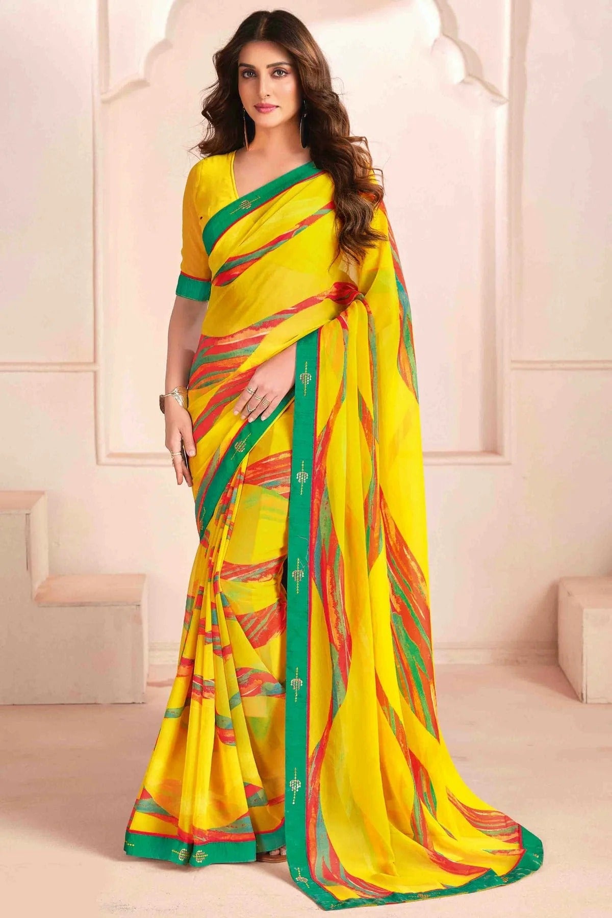 Yellow Georgette Digital Printed Printed Saree NCSD11110401