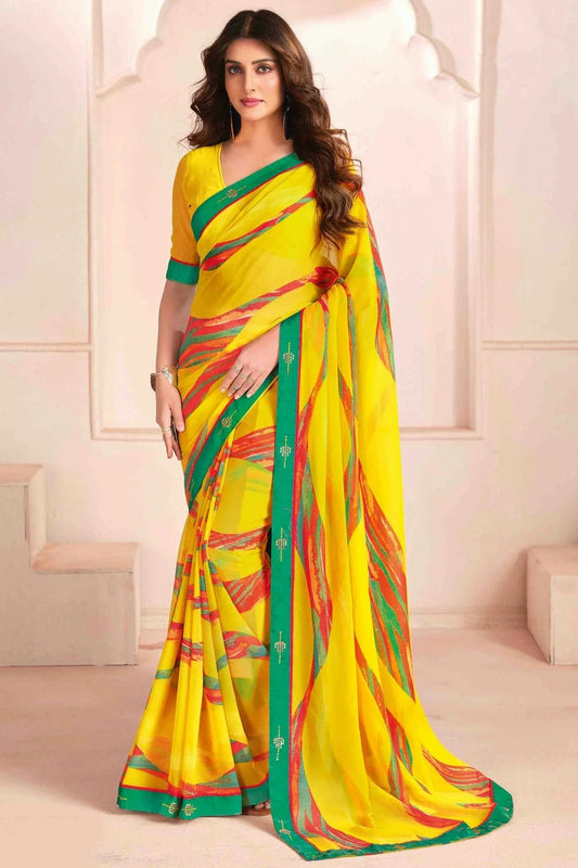 Yellow Georgette Digital Printed Printed Saree NCSD11110401