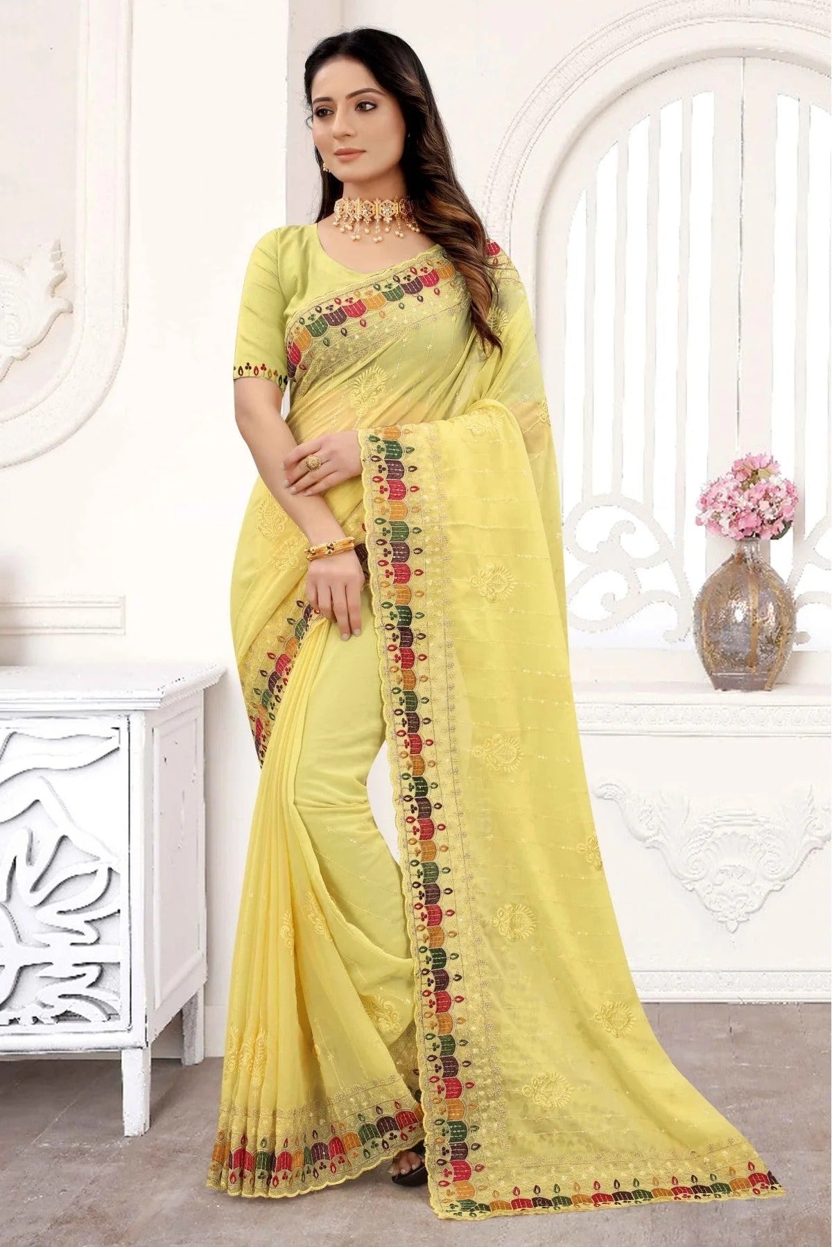 Yellow Georgette Embroidery Saree NCSD10910620