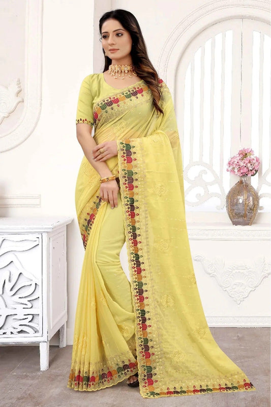 Yellow Georgette Embroidery Saree NCSD10910620