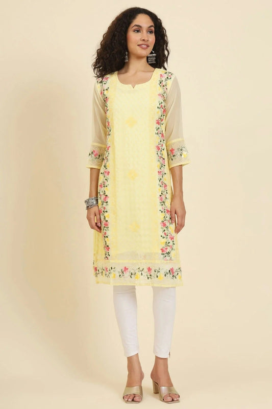 Yellow Georgette Kurti NCKR11112070