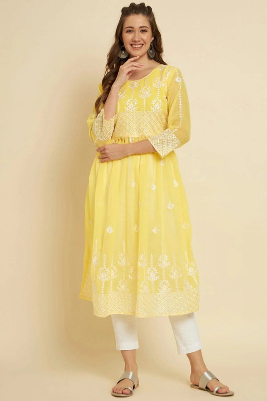 Yellow Georgette Kurti NCKR11112184