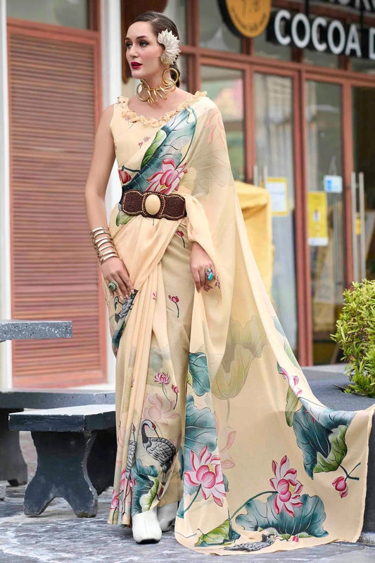 Yellow Georgette Printed Saree NCSD11110608