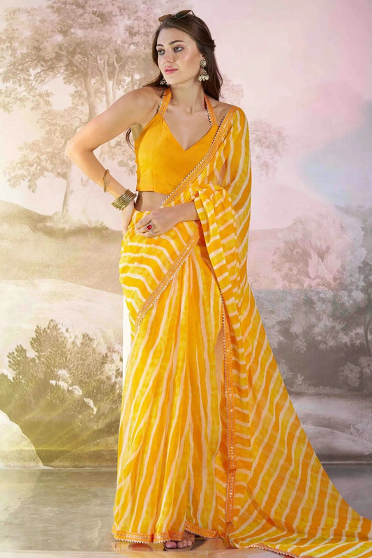 Yellow Georgette Printed Saree NCSD11110983