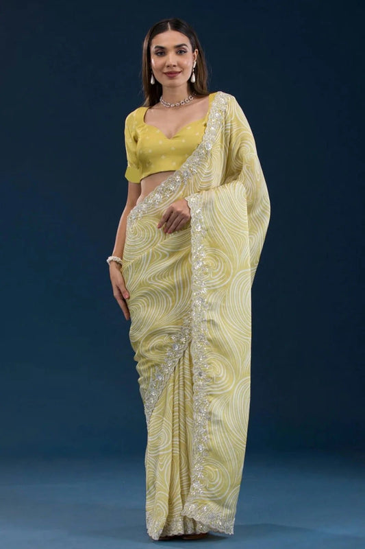 Yellow Georgette Printed Saree NCSD11111158