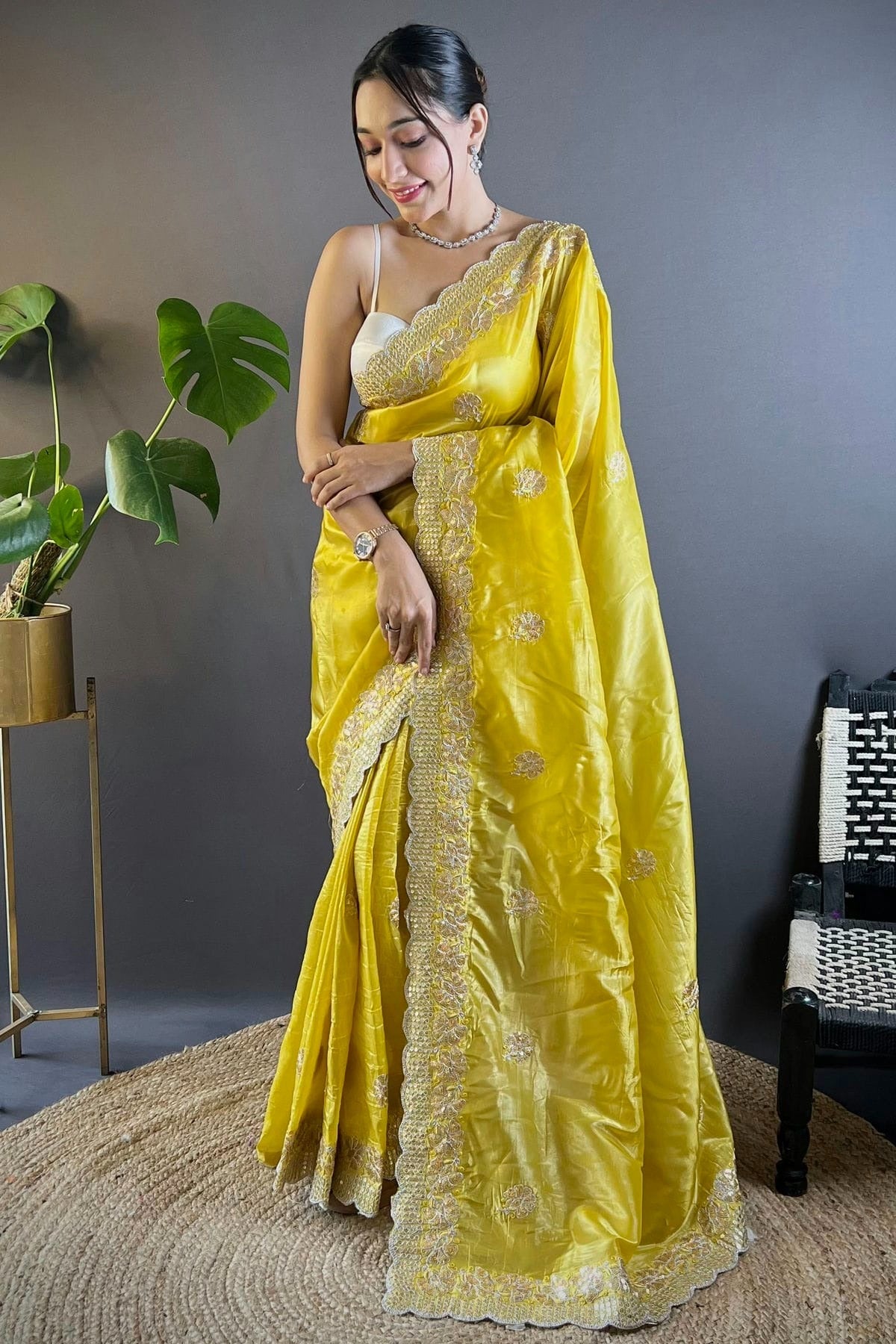 Yellow Gold Crunchy Designer Saree NCSD11111762