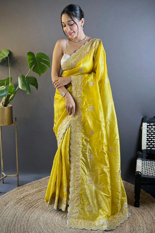 Yellow Gold Crunchy Designer Saree NCSD11111762