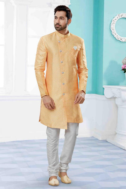 Yellow Indo Western In Jacquard NCSH10410544