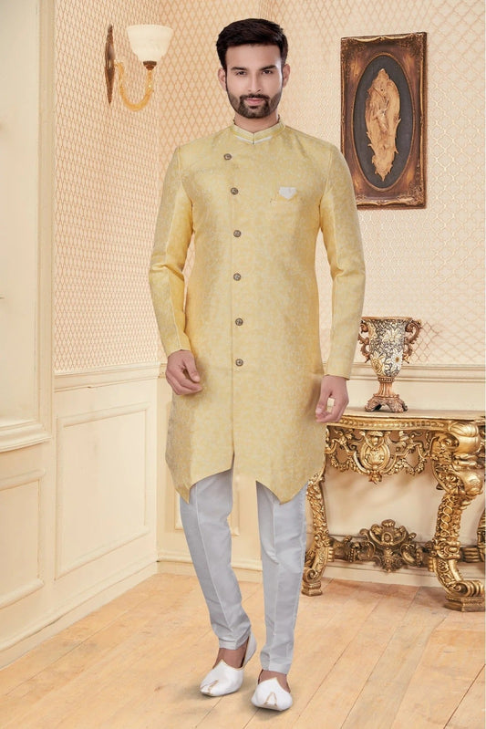 Yellow Jacquard Sherwani NCSH10410365