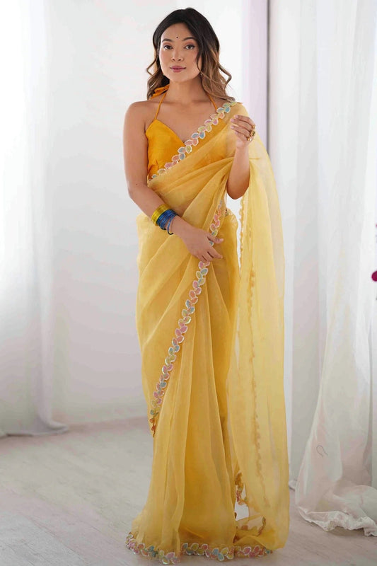 Yellow Jimmy Choo Desginer Saree NCSD11110118