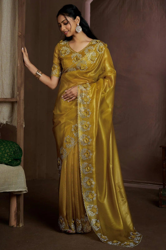 Yellow Jute Coting Silk Designer Saree NCSD11210198