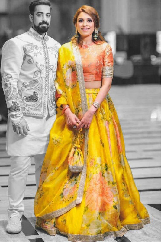 Yellow Khadi and Organza Lehenga Choli NCLC10110258