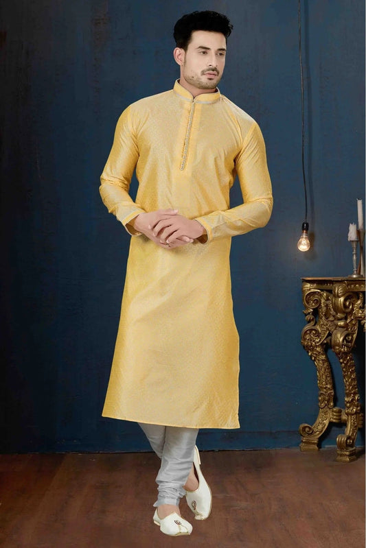 Yellow Kurta Pajama In Jacquard NCKP10410622