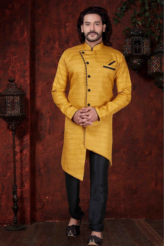 Yellow Kurta Pajama In Silk NCKP10410596
