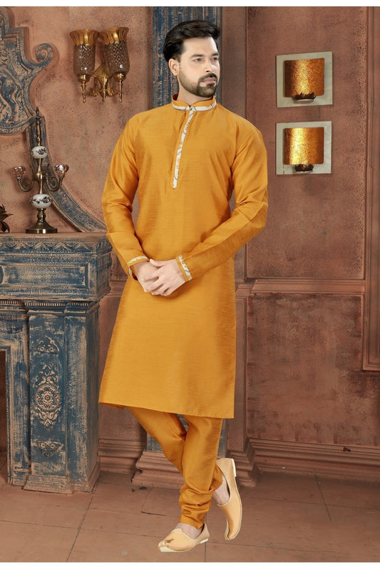 Yellow Kurta Pajama In Silk NCKP10410641