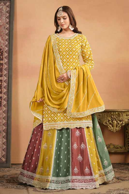 Yellow Lehenga SuitChinon Semi Stitched  NCSM10510245