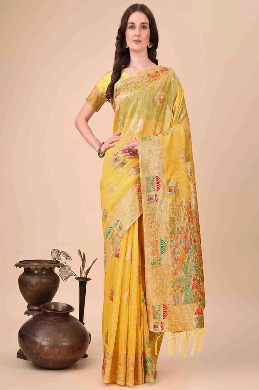 Yellow Linen Cotton Woven Traditional Sarees  NCSD11110275