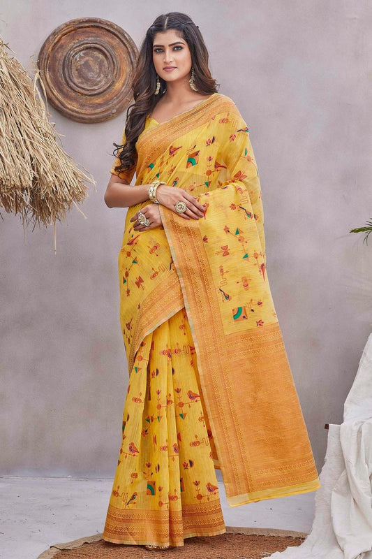 Yellow Linen Traditional Saree NCSD11111834