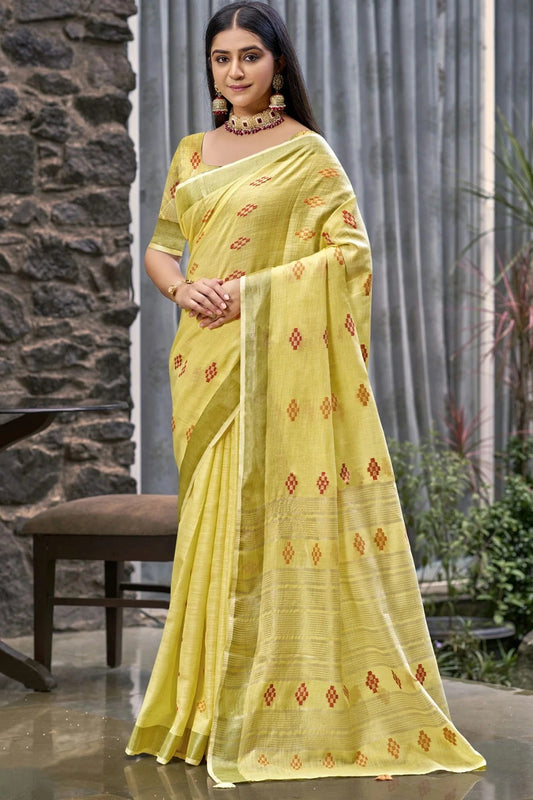 Yellow Linen Woven Traditional Saree NCSD11010216