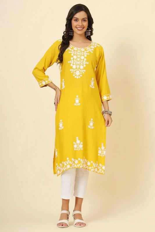 Yellow Liva Rayon Kurti NCKR11112057