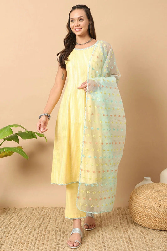 Yellow Lurex Cotton Stitched Salwar Suit NCSS11111605