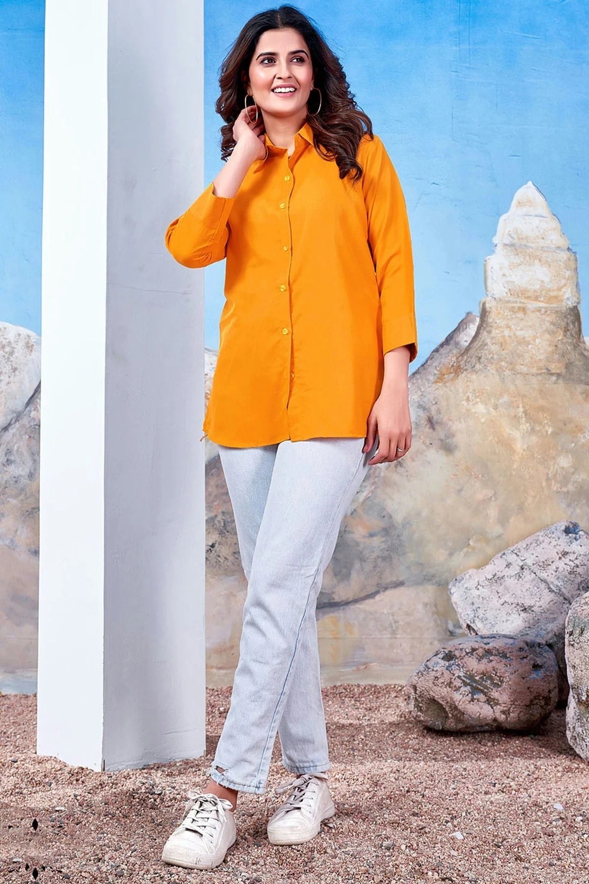 Yellow Maaza Cotton Solid Readymade Top  NCTP11112324