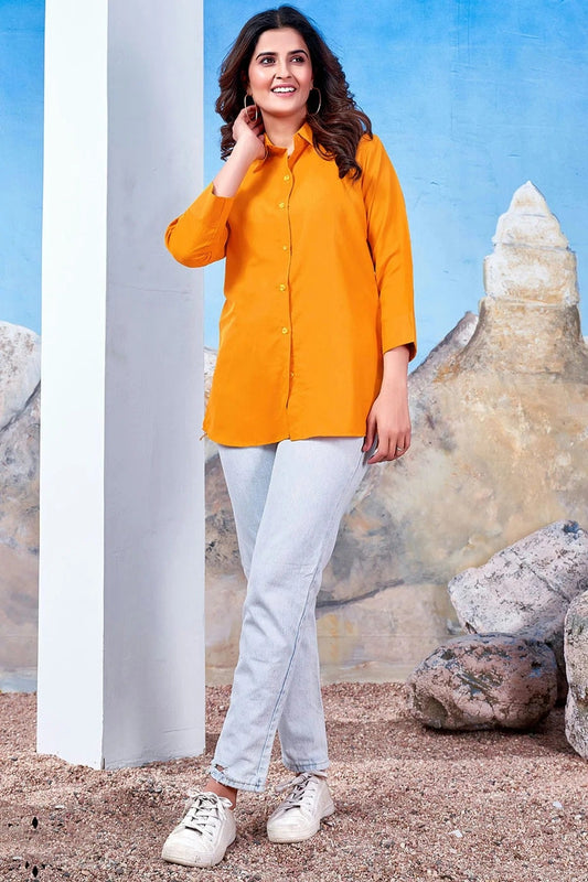 Yellow Maaza Cotton Solid Readymade Top  NCTP11112324