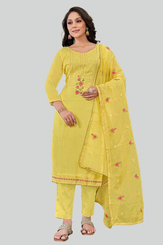 Yellow Modal Silk Pant Style Suit NCSM11112355