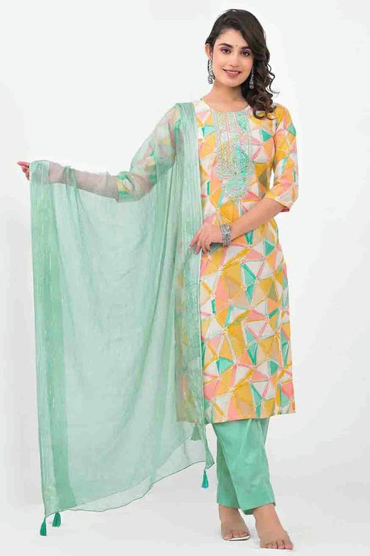 Yellow Muslin Stitched Pant Style Suit NCSS11410296