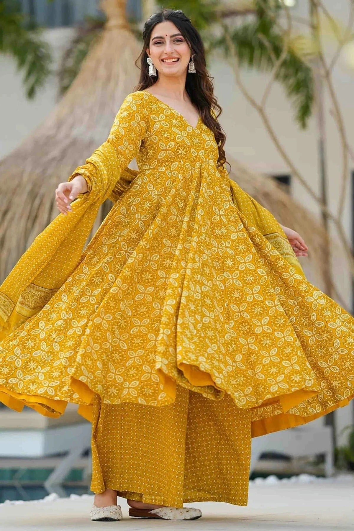 Yellow Muslin Stitched Suit NCSS11110638