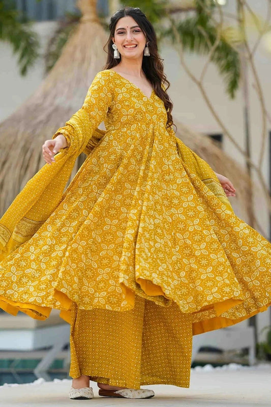 Yellow Muslin Stitched Suit NCSS11110638