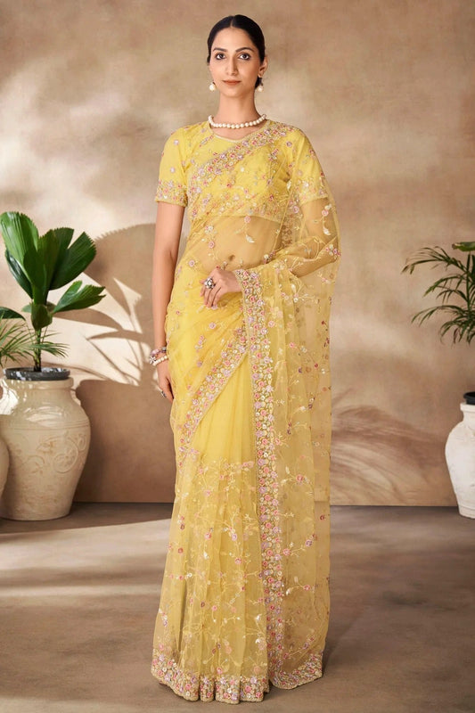 Yellow Net Designer Saree NCSD10810205