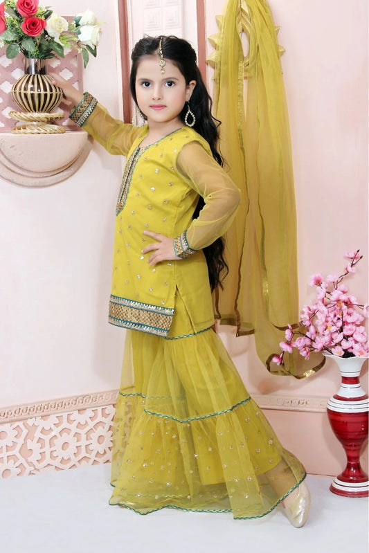 Yellow Net Embroidery Sharara Suit NCGW10710783
