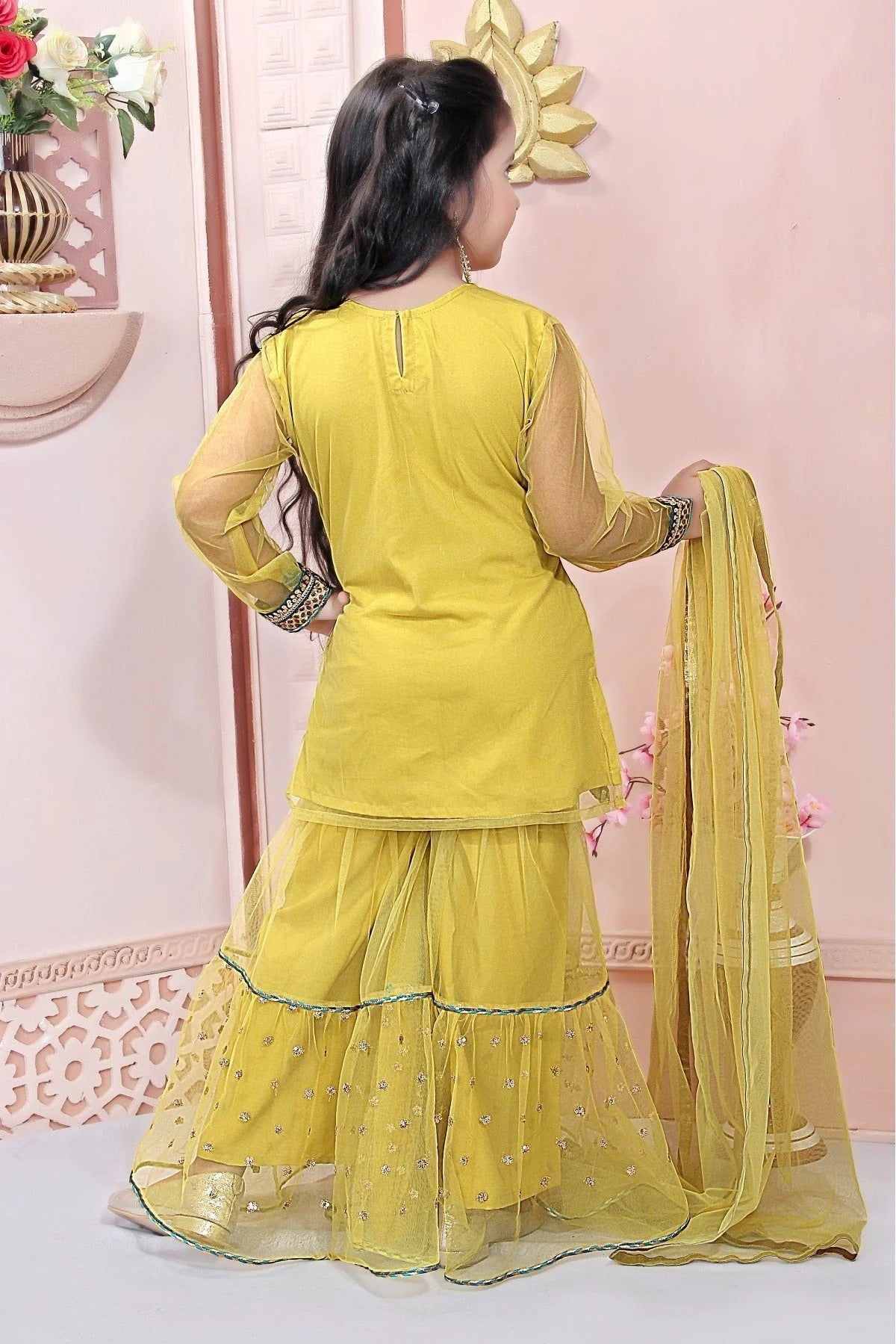 Yellow Net Embroidery Sharara Suit NCGW10710783