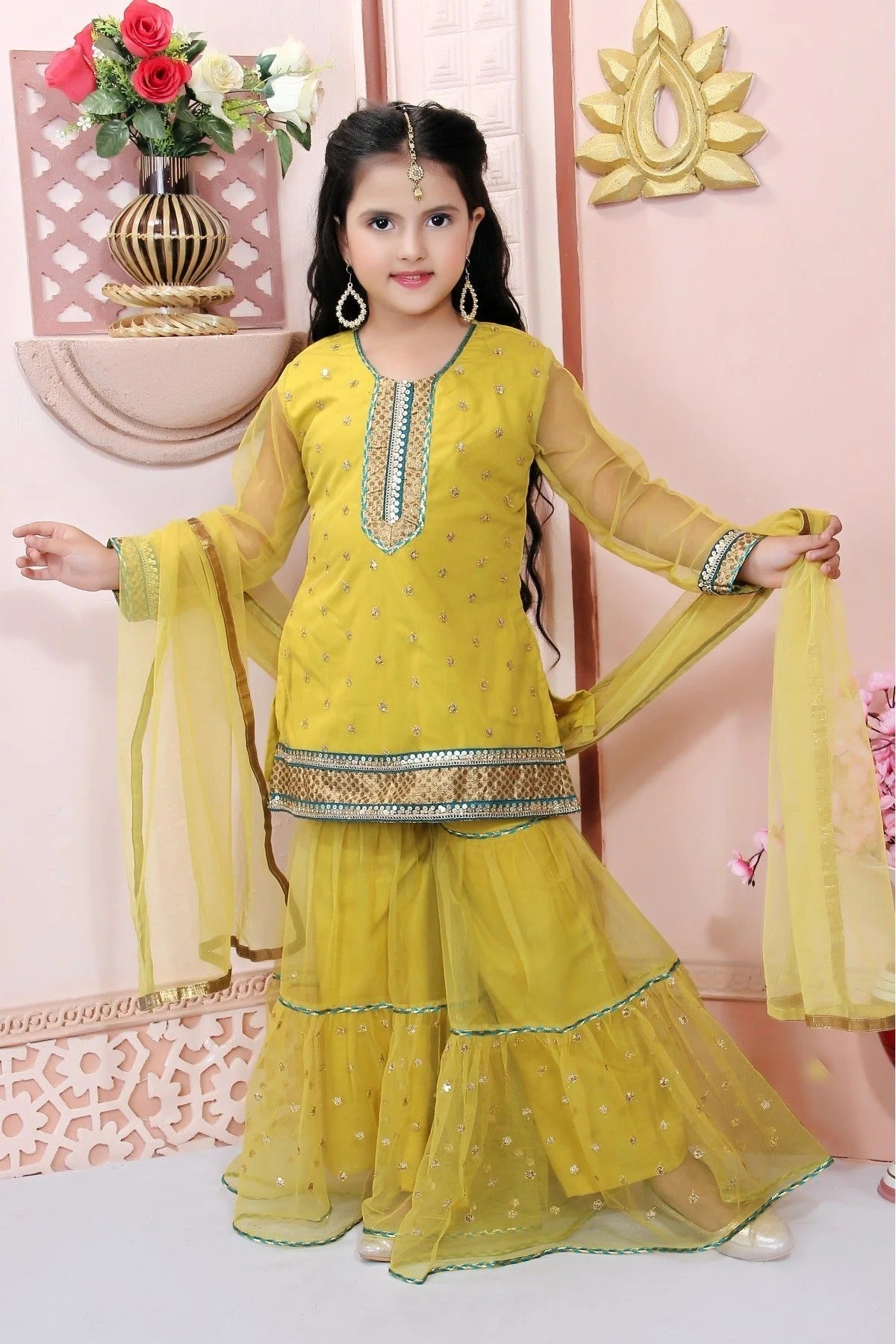 Yellow Net Embroidery Sharara Suit NCGW10710783