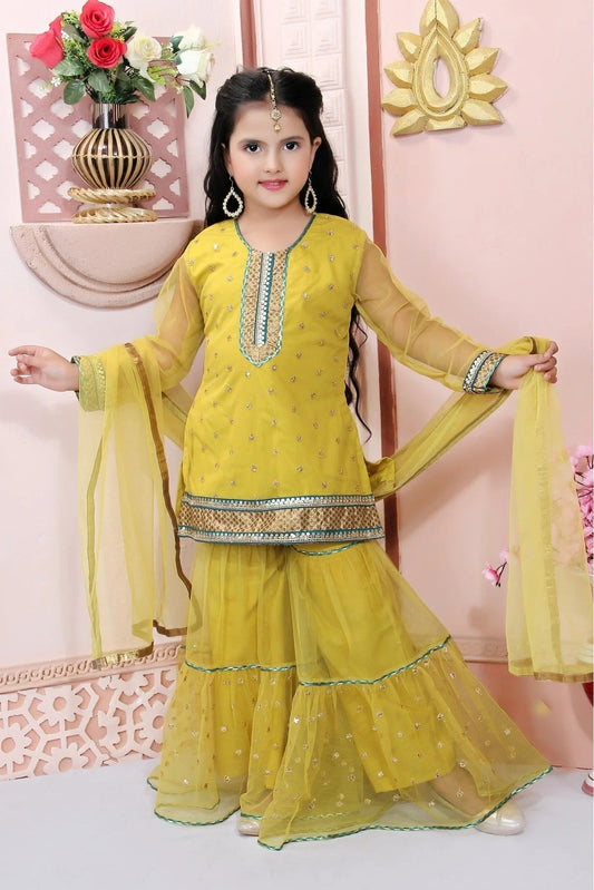 Yellow Net Embroidery Sharara Suit NCGW10710783