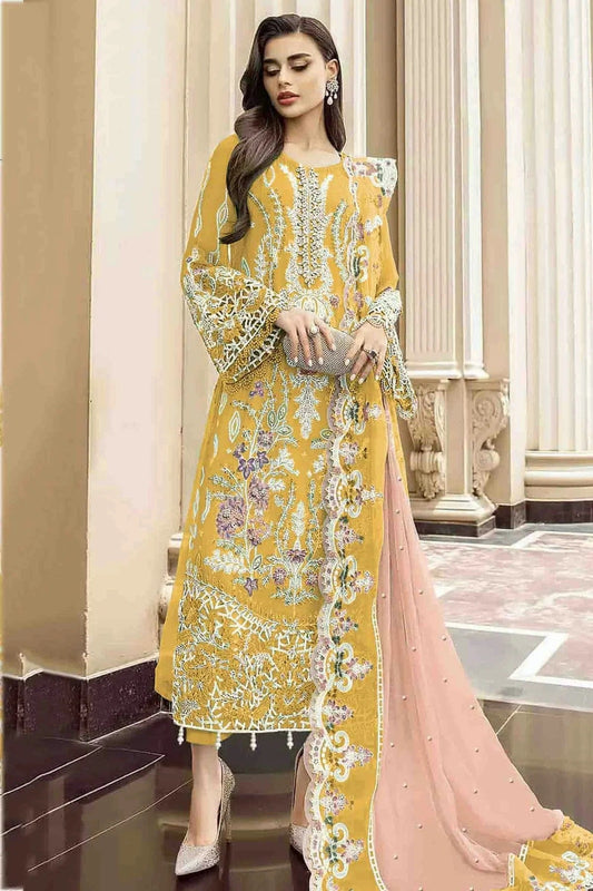 Yellow Organza Pakistani Suit NCSM11410240