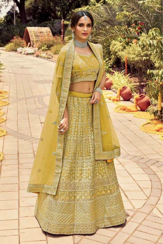 Yellow Organza Resham Lehenga Choli NCLC10810403