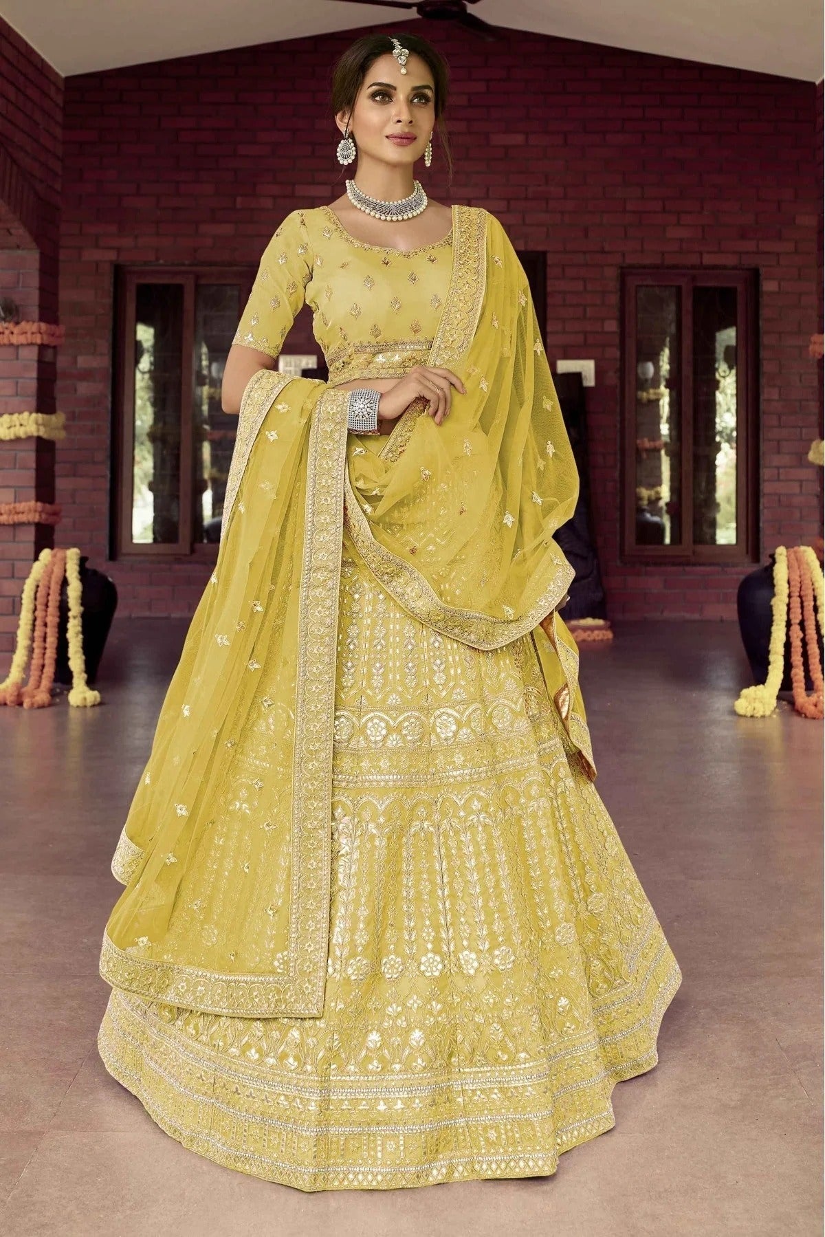 Yellow Organza Resham Lehenga Choli NCLC10810408