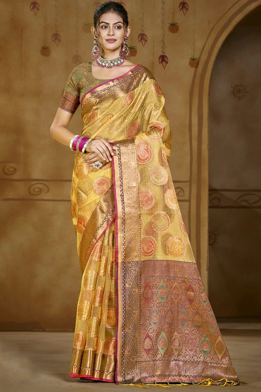 Yellow Organza Woven Traditional Saree NCSD11010386