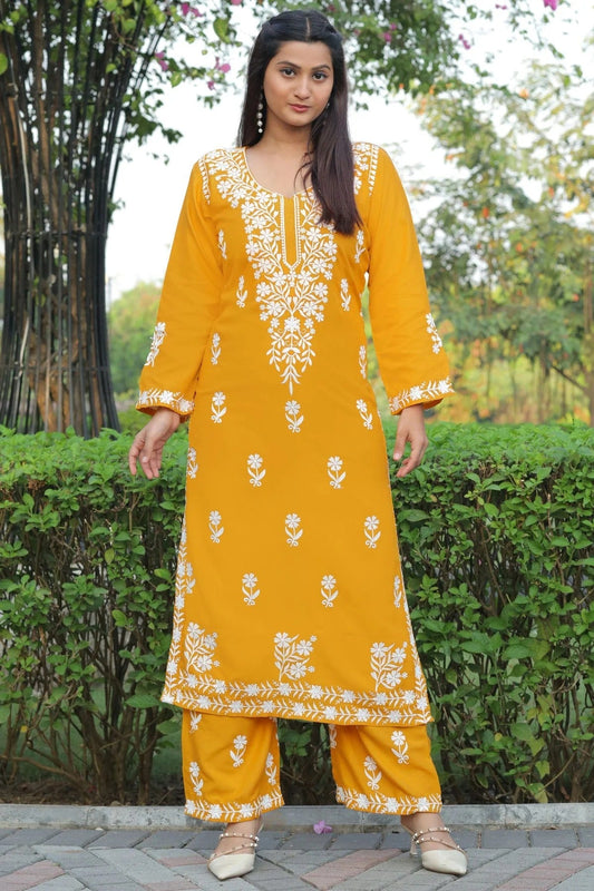Yellow Rayon Kurta And Pant Set  NCKR11112037