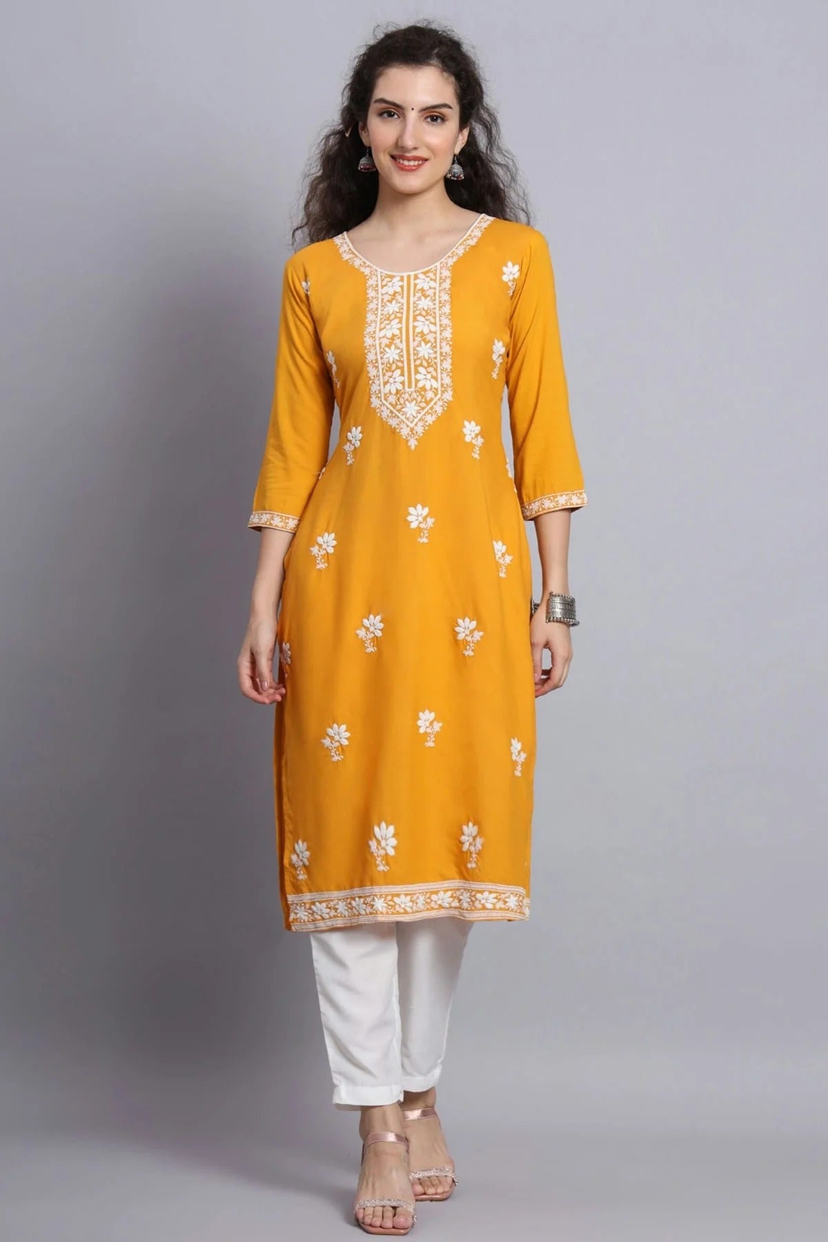 Yellow Rayon Kurti NCKR11112076