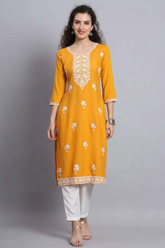 Yellow Rayon Kurti NCKR11112076