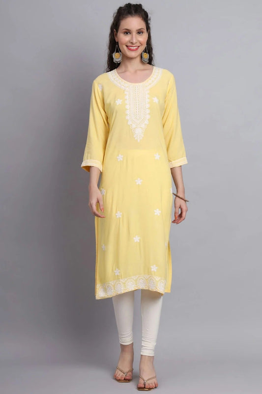 Yellow Rayon Kurti NCKR11112116