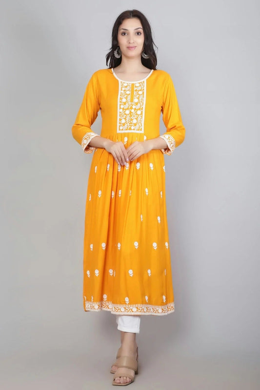 Yellow Rayon Kurti NCKR11112123