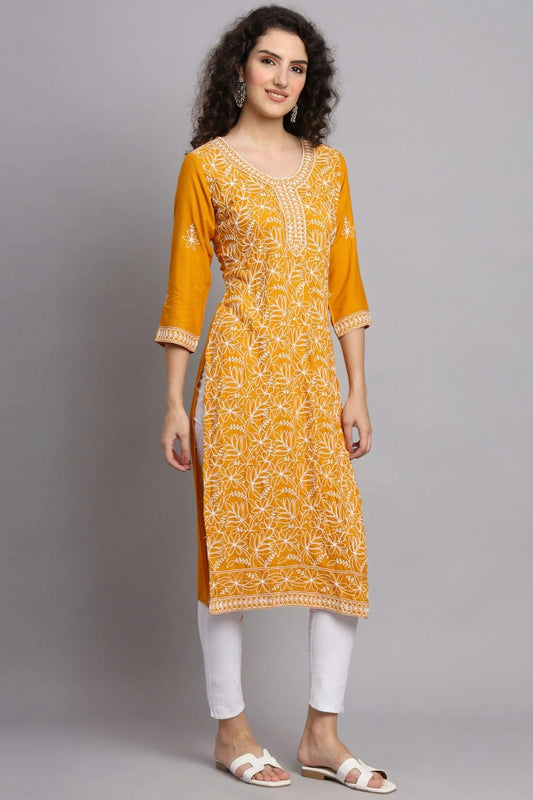 Yellow Rayon Kurti NCKR11112140