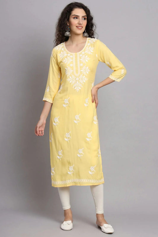 Yellow Rayon Kurti NCKR11112149