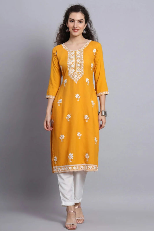 Yellow Rayon Kurti NCKR11112165