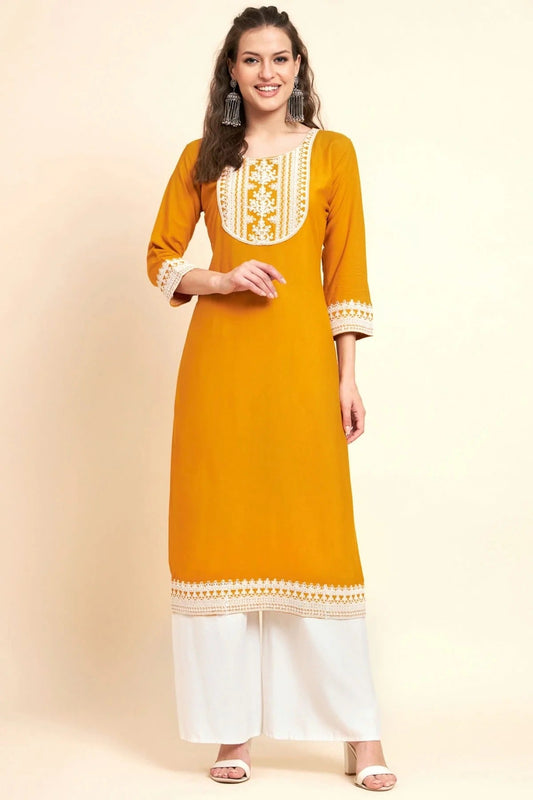 Yellow Rayon Kurti NCKR11112167